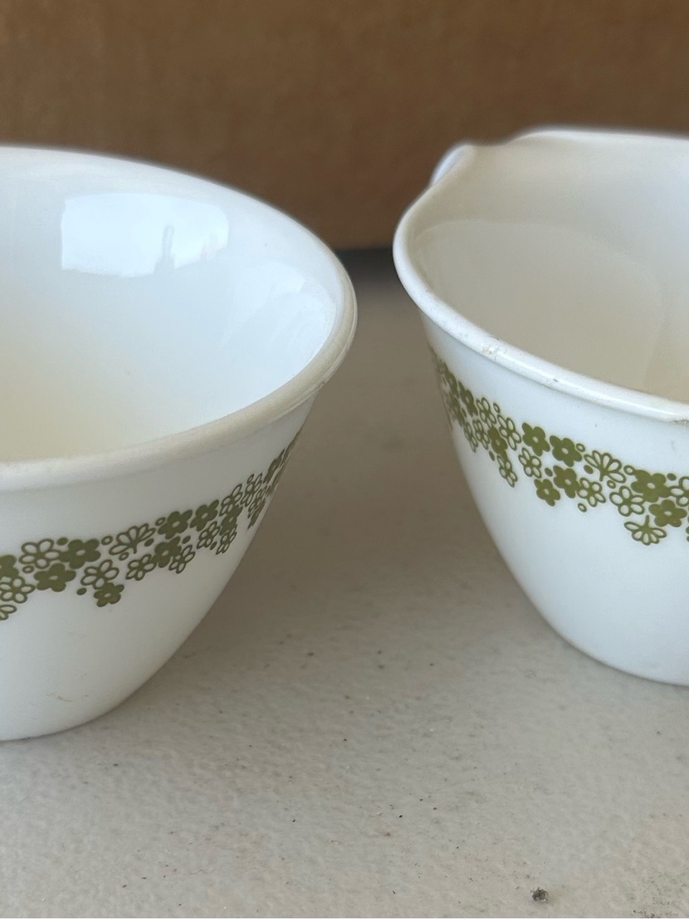 Corelle White Creamer and Sugar Set with Olive Green Floral Border